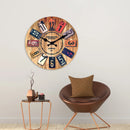 A Creative Retro Wooden Density Board Veneer Decorative Wall Clock, 1873 London Kaiston Station Element Pattern Design Wall Clock, Silent Silent Quartz Clock, Living Room Bedroom, Room Decoration, Mental Home Decoration, Birt