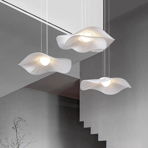 Nordic minimalist cream fabric Wabi Sabi LED pendant light for living room, bedroom, home decor or loft - vue 2 sur 10