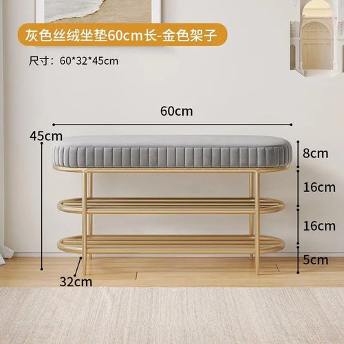 tabouret à chaussures pouf ottoman souple en cuir flanelle et coussin - vue 13 sur 18