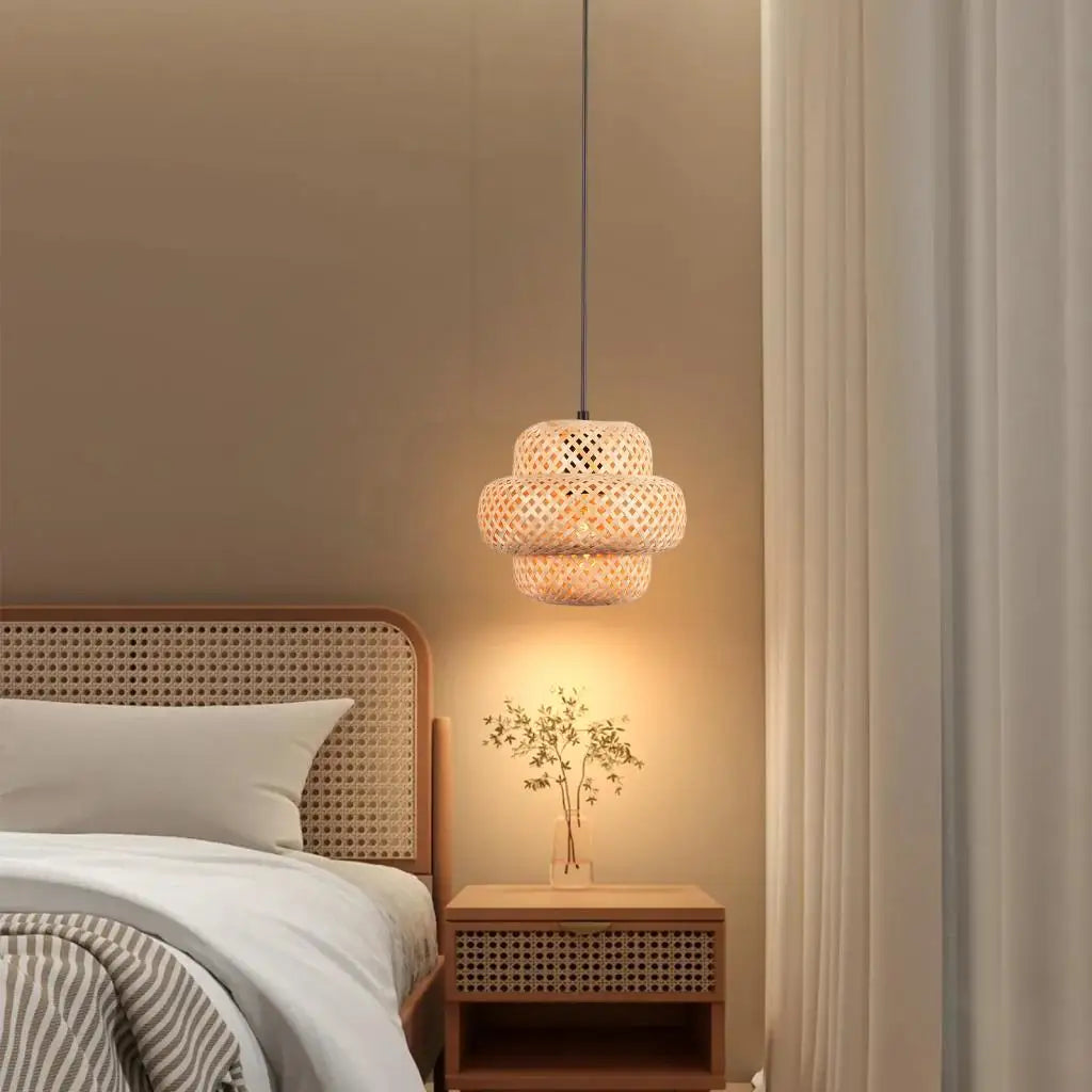 lustre tissé à la main en bambou avec led intégrée - vue 3 sur 16