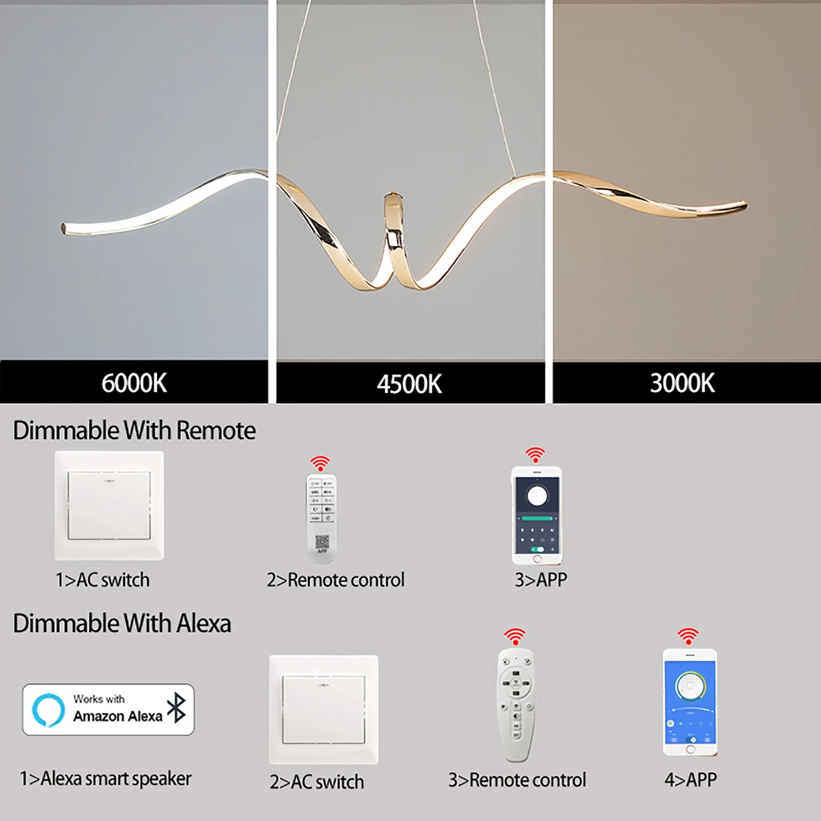 Suspension moderne LED lumière chromé design spirale - vue 5 sur 8