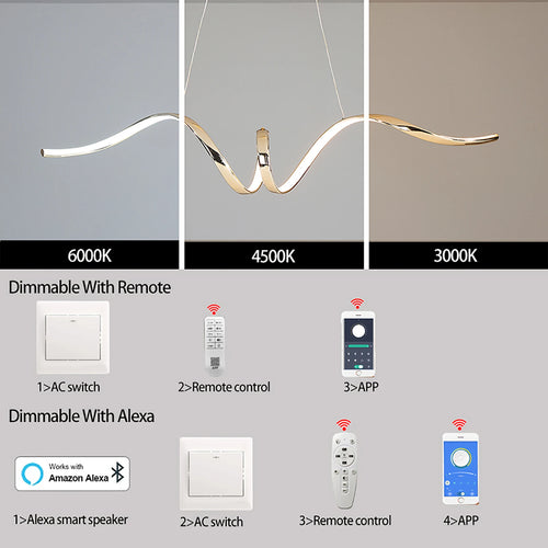 Suspension moderne LED lumière chromé design spirale - vue 6 sur 8