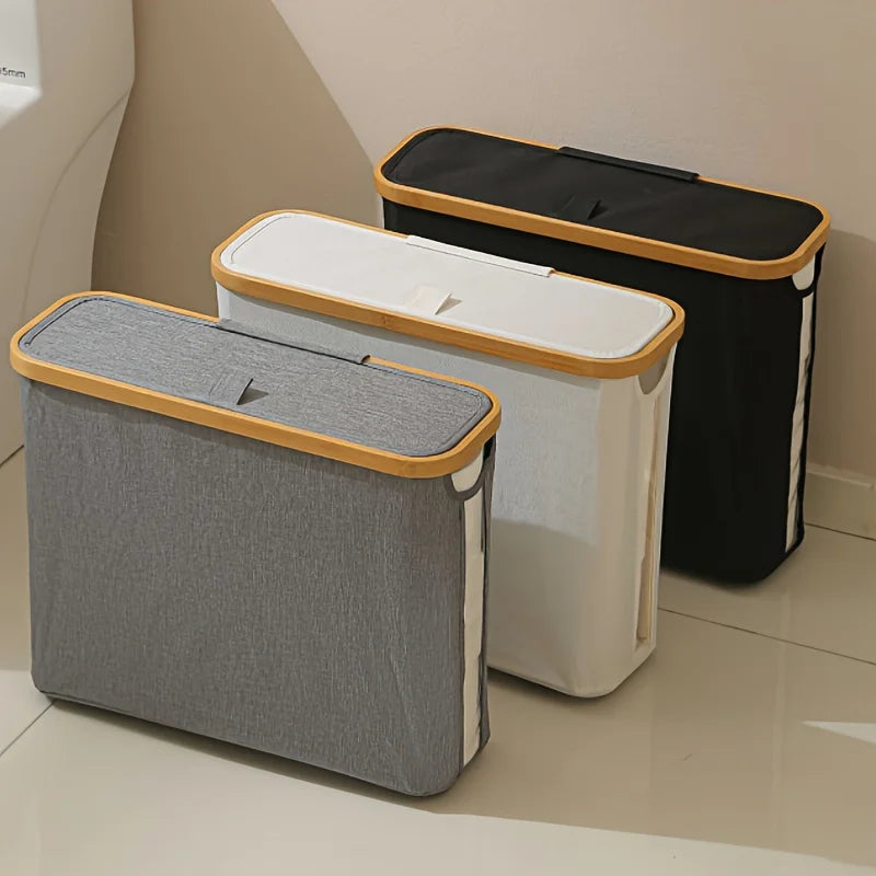 porte-papier en bambou avec couvercle pour rangement accessoires - vue 4 sur 8