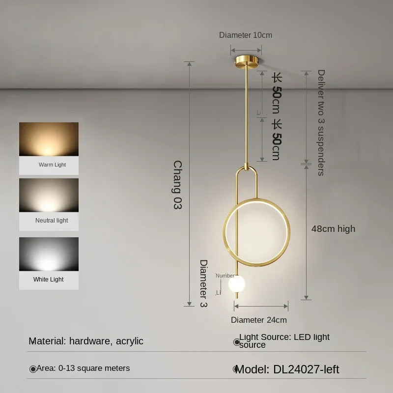 Modern pendant light with gold ring and minimalist Nordic lighting - vue 12 sur 12
