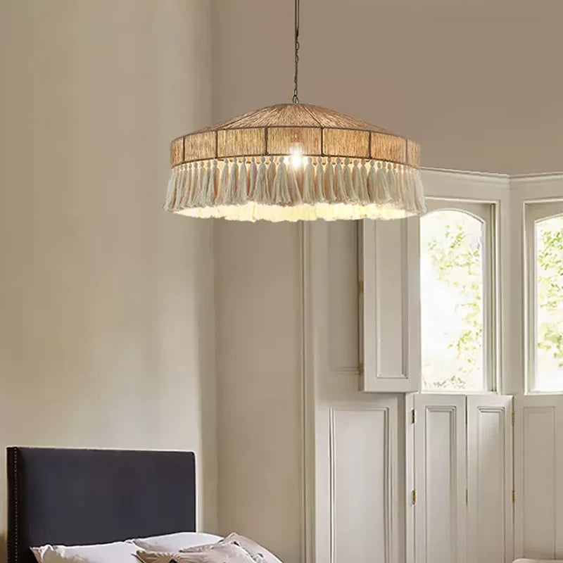 Bohemian hemp rope tassel vintage pendant light - vue 4 sur 10