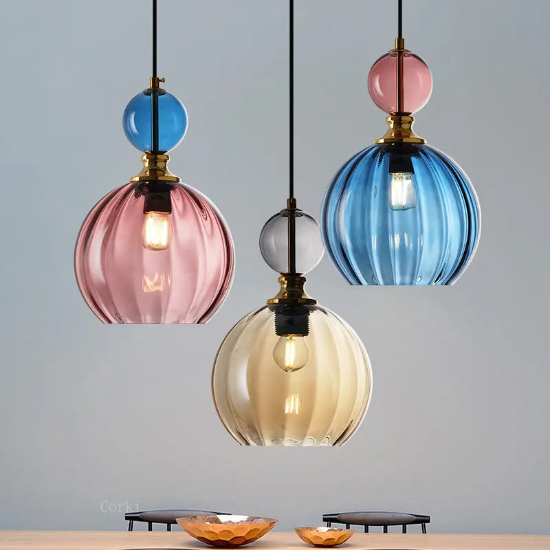 Suspension design coloré verre nordique maison décor - vue 5 sur 13