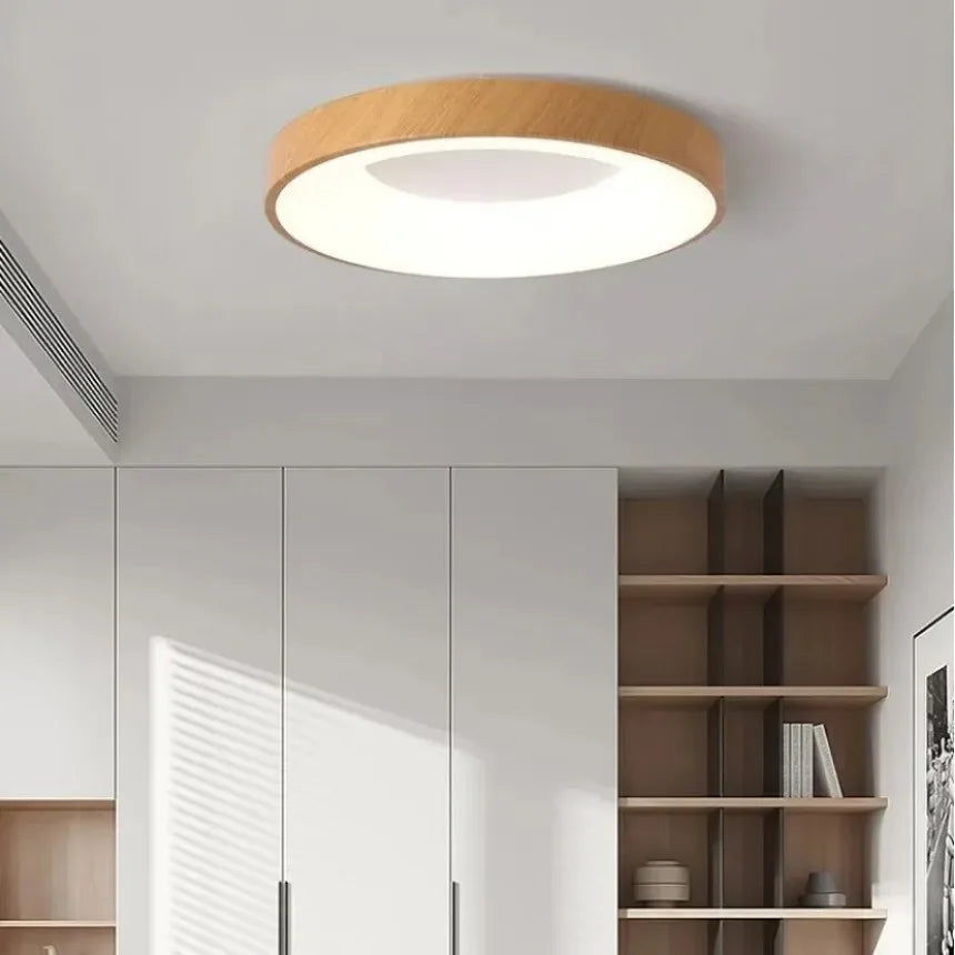 plafonnier led moderne circulaire grain de bois ultra-mince décoratif - vue 4 sur 8