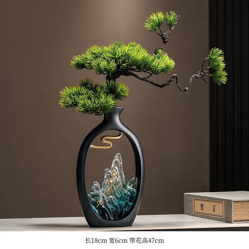 New Chinese welcome pine vase ornament, living room entrance TV cabinet, Bogu rack ornament, office housewarming gift - vue 9 sur 9