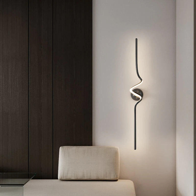Modern Black White Spiral Wall Lamps 75cm 95cm Long Living Room TV Background Wall Lights Simple Bedroom Bedside Light 220V - vue 6 sur 10