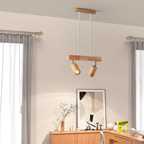 Nordique LED suspension en bois lampes de décoration de la maison 2-5 tête projecteur rotatif Restaurant salon étude Bar lampes Lustre - vue 5 sur 10