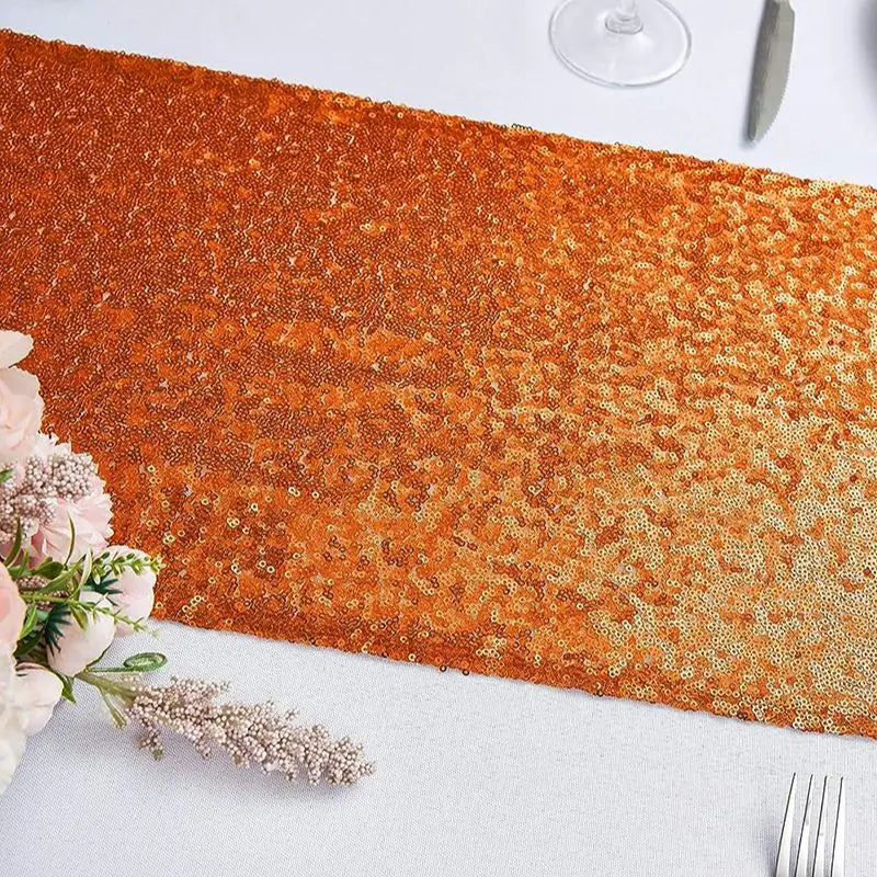 Chemin de table orange à paillettes décoration fête - vue 3 sur 7