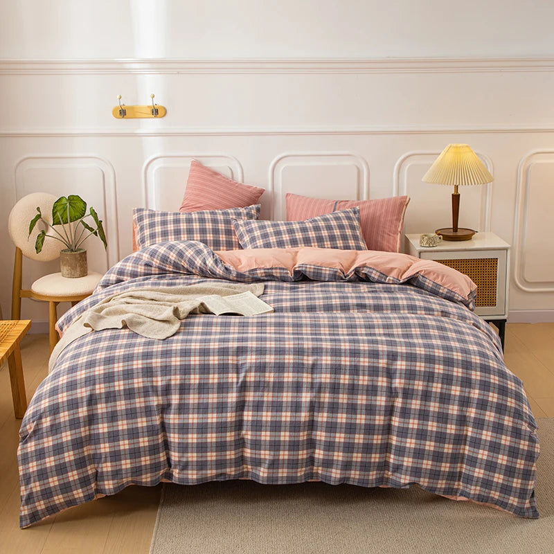 housse de couette en coton à carreaux pour lit double