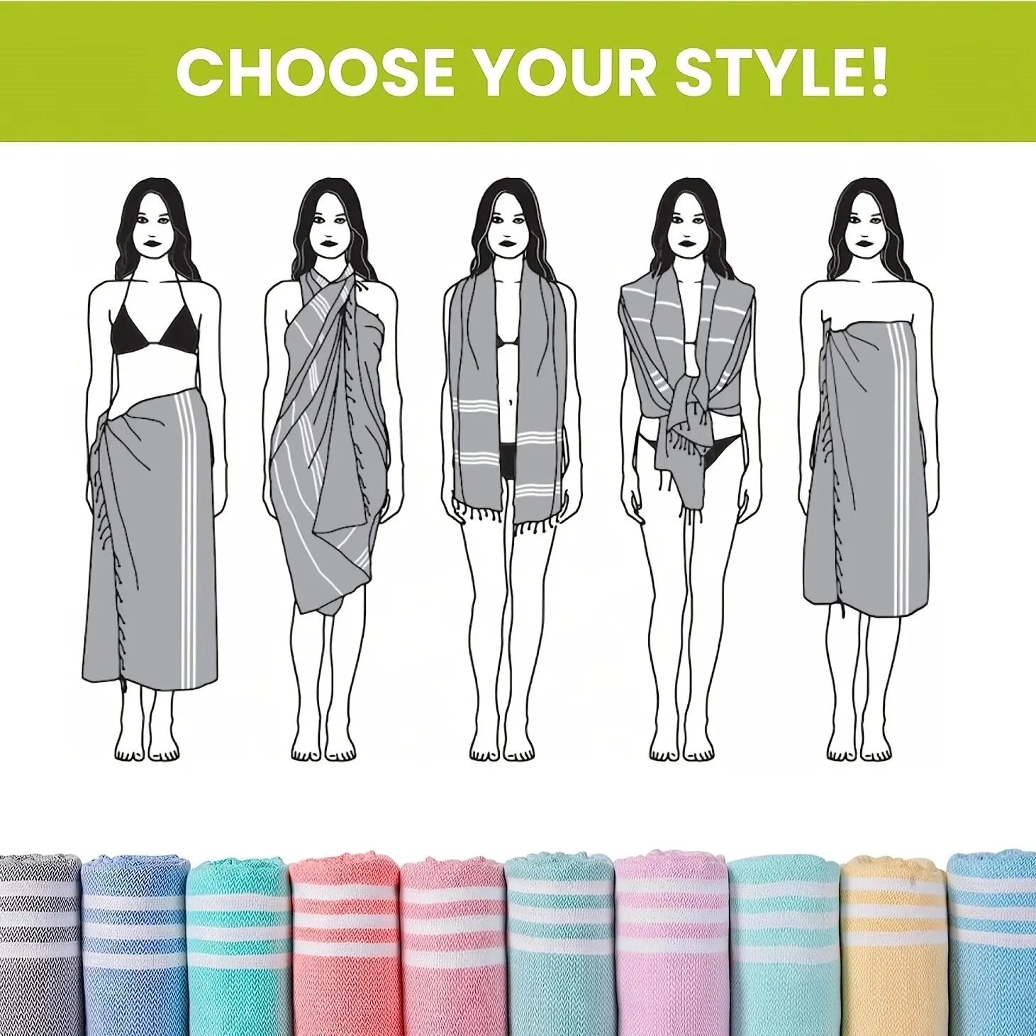 serviette de plage turque rayures pompons sechage rapide - vue 7 sur 7