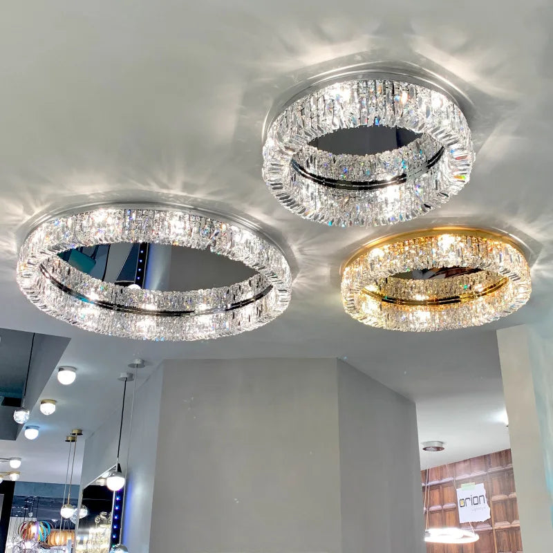 lustre moderne en cristal chrome rond nordique led suspendu