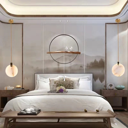 lustre led en marbre naturel avec fil réglable en laiton