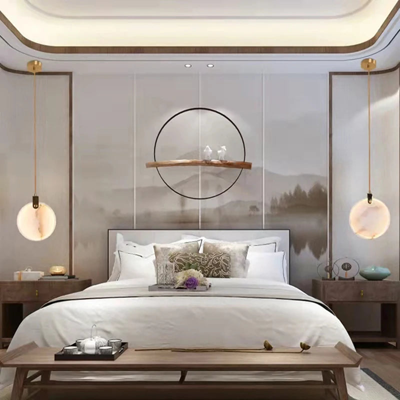 lustre led en marbre naturel avec fil réglable en laiton