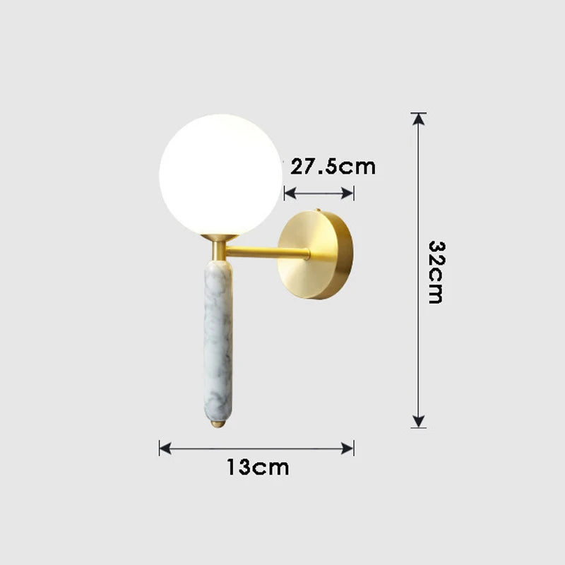 Applique murale en marbre avec boule de verre lumière décorative - vue 6 sur 9