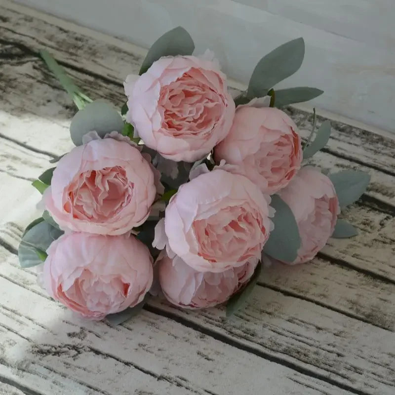 7 Heads Artificial Peony Bouquets Wedding Flowers Arrangement,Blue Red White Silk Peonies Flower Home Office Table Decoration - vue 7 sur 9