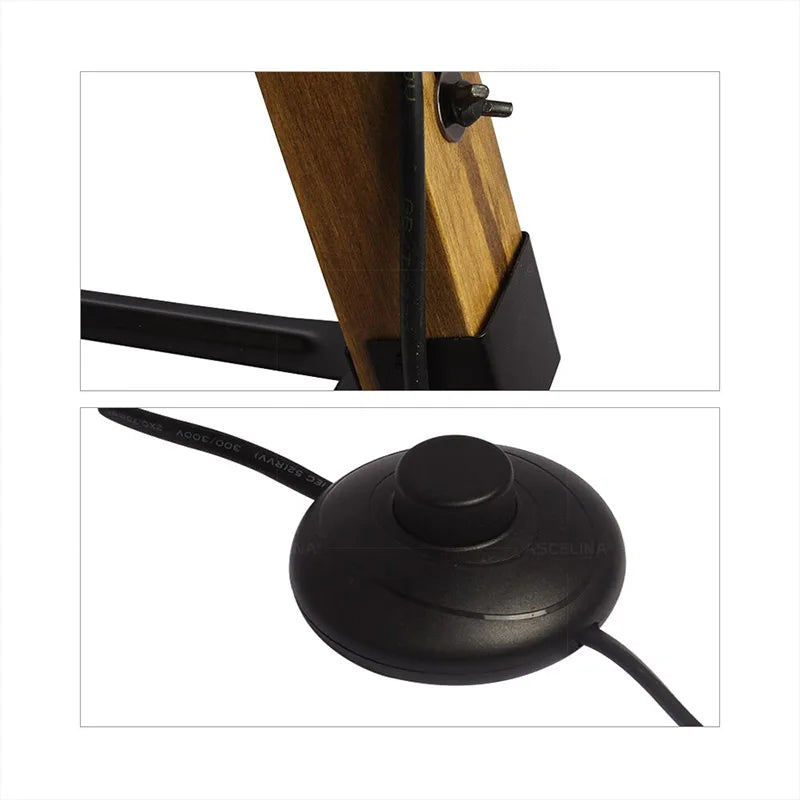 lampadaire moderne en bois avec tête de lumière réglable en fer - vue 6 sur 10