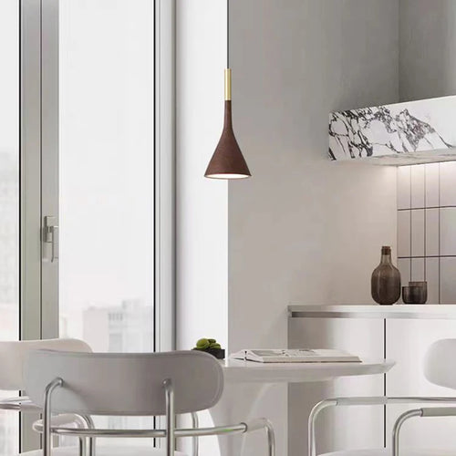 suspension moderne en métal imitation bois avec cordon réglable