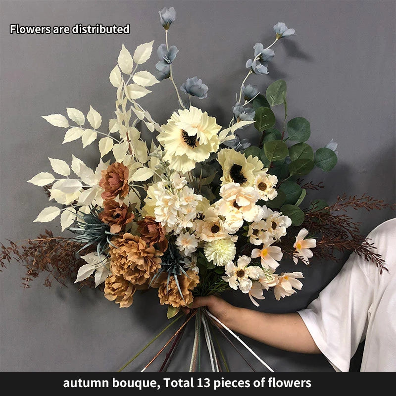 Autumn Rayon Rose Botanical Bouquet, DIY Flower Arrangement, Wedding Party, Home Garden Decor Accessories, Fake Plants - vue 5 sur 10