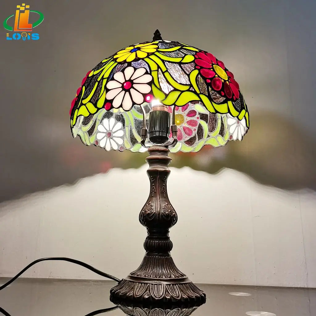 lampe de chevet style tiffany rétro en verre créatif vintage - vue 3 sur 7