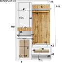 Wardrobe set, wardrobe set with mirror, 5 gold dresses hooks, shoe cabinet, wall wardrobe, top storage compartment, bench seat