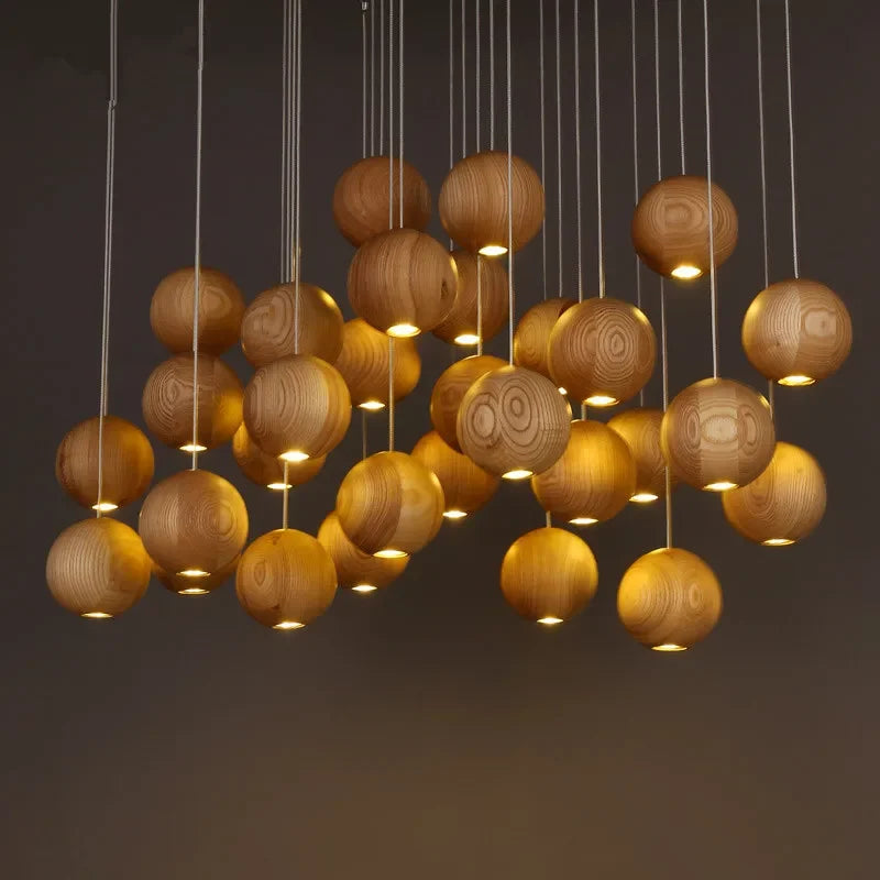 suspension lumineuse led moderne en bois gzmj avec plusieurs têtes - vue 5 sur 11