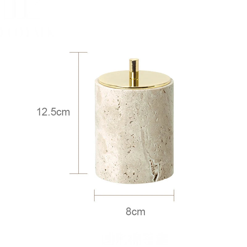 ensemble accessoires salle de bain en travertin beige naturel - vue 28 sur 28