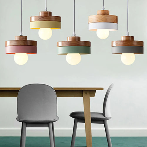 Nordique LED suspension en bois fer 18CM carré salon luminaire suspendu pour chambre salle à manger étude décor à la maison Luminaires - vue 4 sur 18
