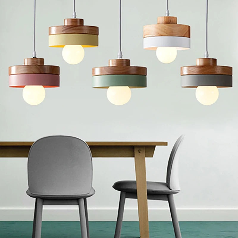Nordique LED suspension en bois fer 18CM carré salon luminaire suspendu pour chambre salle à manger étude décor à la maison Luminaires - vue 3 sur 18