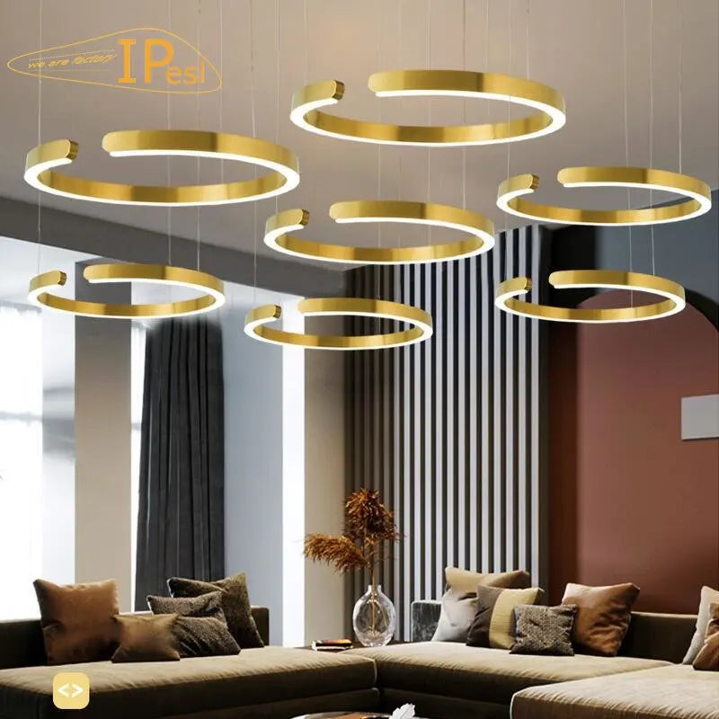suspension LED en anneaux de luxe pour ambiance moderne
