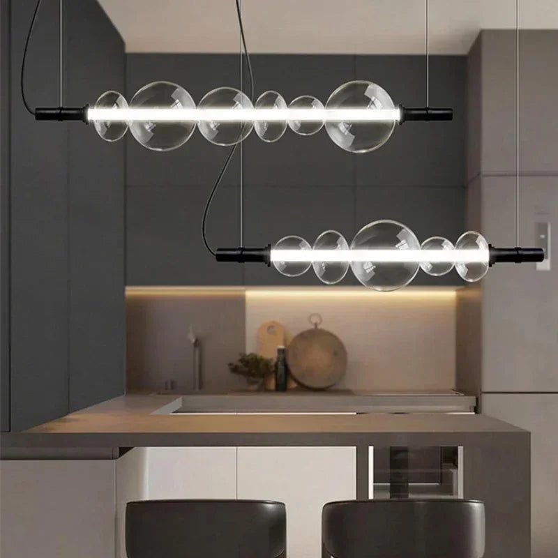 lustre suspendu en verre avec lumières led pour décoration moderne - vue 3 sur 9