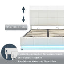 PU Leather White Upholstered Bed 140x200cm Double Bed with LED Lighting Underbed Storage Space, Bed Frame with Slatted Frame
