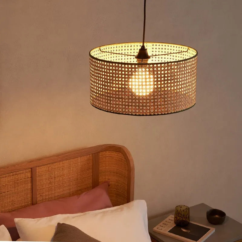 Lustre minimaliste moderne japonais en rotin tissé en bambou