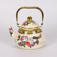 Bouilloire vintage email motif fleuri poignée dorée 15l