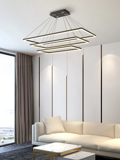 lustre led en aluminium fantaisie avec éclairage rectangulaire suspendu