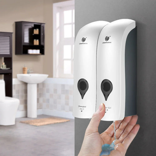 distributeur de savon manuel double tête sans perçage pour salle de bain - vue 2 sur 12