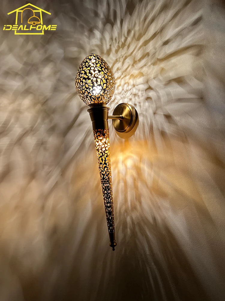 applique murale marocaine sculptée torche exotique à led pour intérieur - vue 4 sur 6