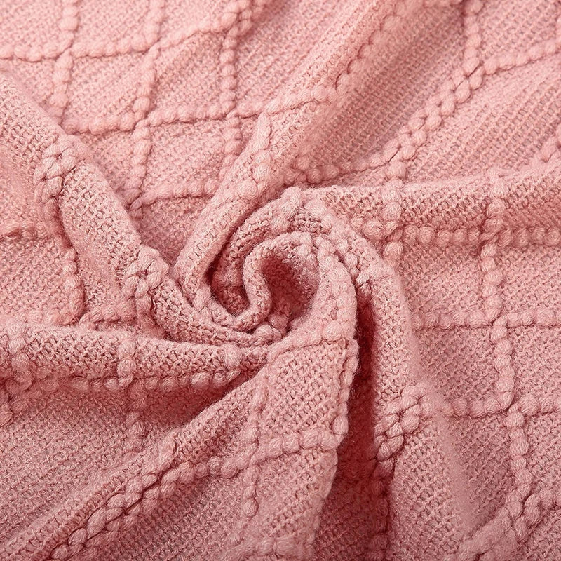 Plaid tricot acrylique doux avec pompons style carreaux - vue 3 sur 6
