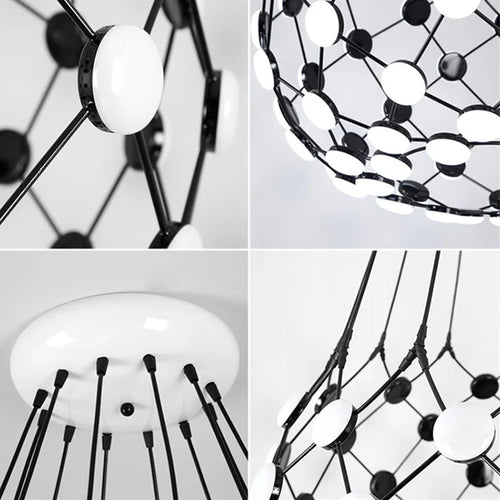 Postmoderne Créatif Noir Et Blanc Pièces D'échecs Suspension Lumière Grille Lustre Suspension Pour Salle à manger Salon Lumière Lampe À Led - vue 5 sur 9