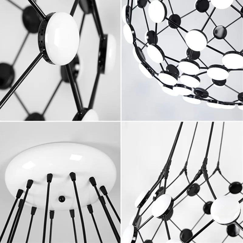 Postmoderne Créatif Noir Et Blanc Pièces D'échecs Suspension Lumière Grille Lustre Suspension Pour Salle à manger Salon Lumière Lampe À Led - vue 5 sur 9