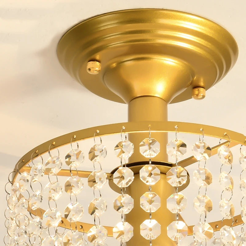 Lustre LED cristal verre doré - vue 4 sur 7