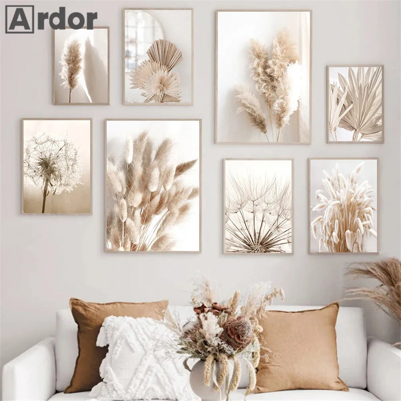 affiche de roseaux et fleurs séchées décoration murale nordique