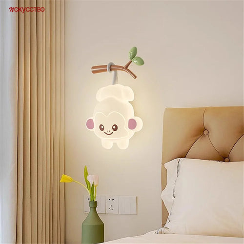 applique murale singe cartoon lumineuse pour chambre d'enfants - vue 3 sur 9