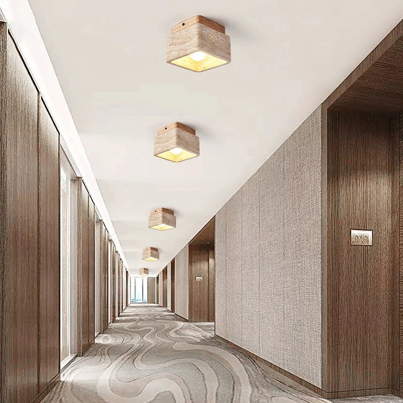 Plafonnier Led nordique moderne Downlight carré pierre bois crème Style Surface monté vers le bas lumière pour porche balcon couloir - vue 4 sur 7