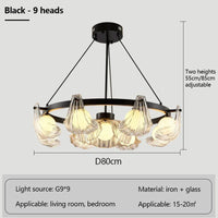 lustre de luxe en verre de coquille avec lampes led créatives