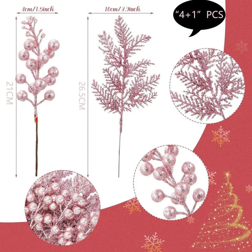 lot de 5 décorations de noël paillettes fleurs artificielles pour nouvel an 2025 - vue 4 sur 13