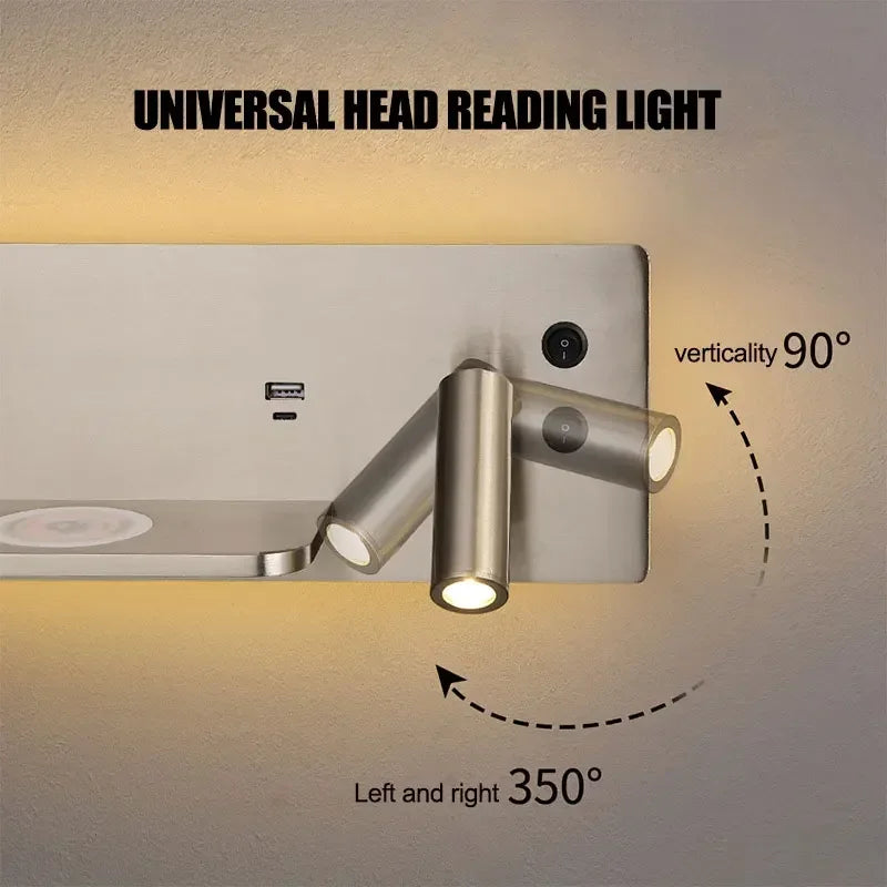 applique murale usb led sans fil luxe multi-fonction avec interrupteur