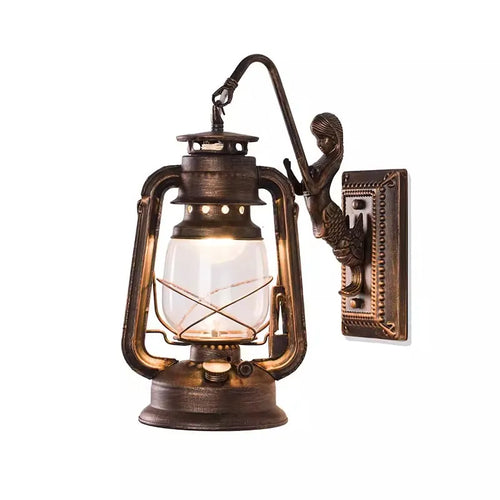 Retro Barn Lantern European Kerosene Wall Lamp Bedroom Bedside wall Lights,Wrought Iron glass Shade Restaurant Bar Aisle Sconce - vue 2 sur 9